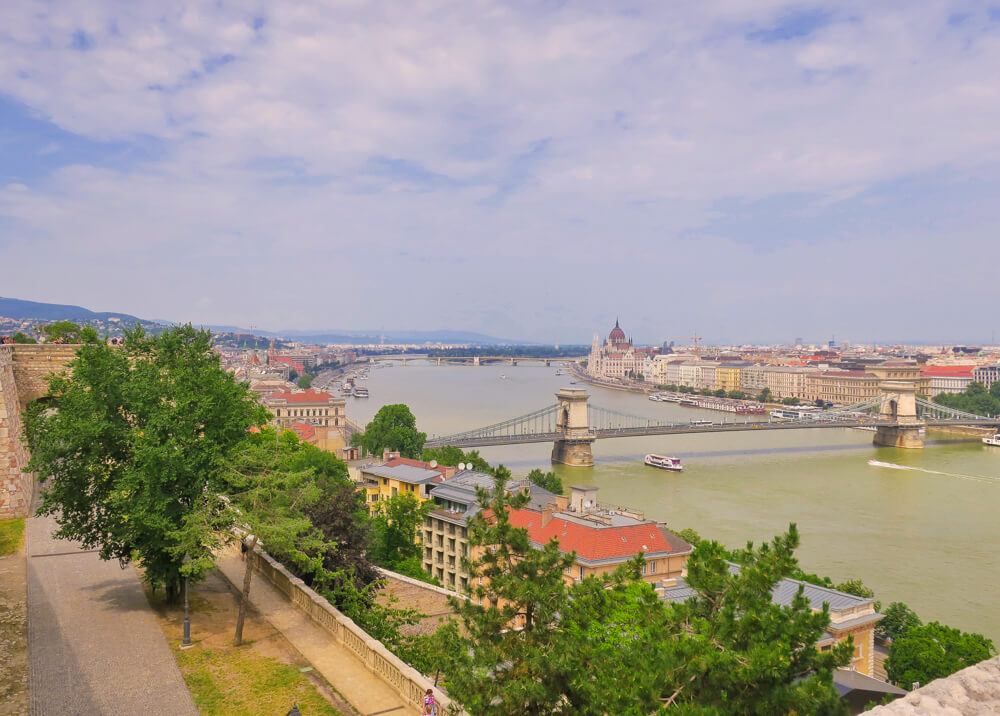 View of Budapest from Buda Castle, including the River Danube and the Hungarian Parliament building