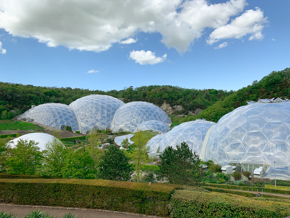 View of the Rainforest Biome and Mediterranean Biome at The Eden Project in Cornwall