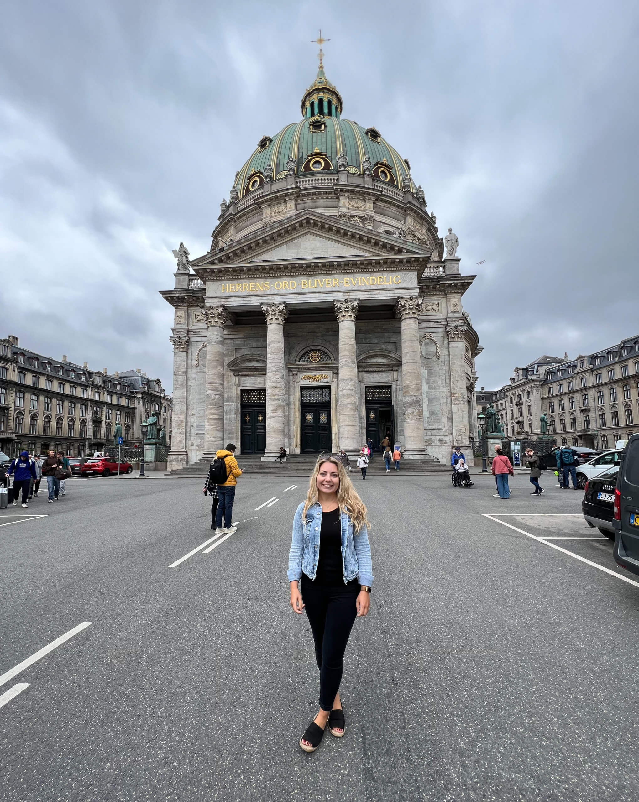 Nina stands in front of the domed Frederik's Church. One of my top 10 places to visit in Copenhagen.